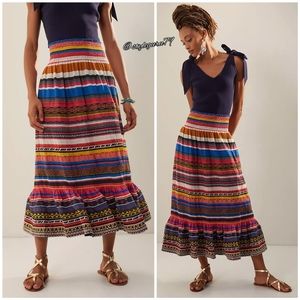NWT, Anthropologie, Striped Flounce Midi Skirt